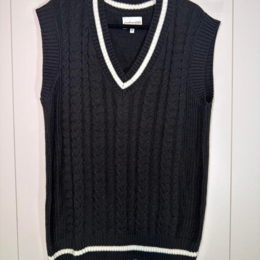 Freshman 1996 Black Cable Knit Sweater Vest, Size L
